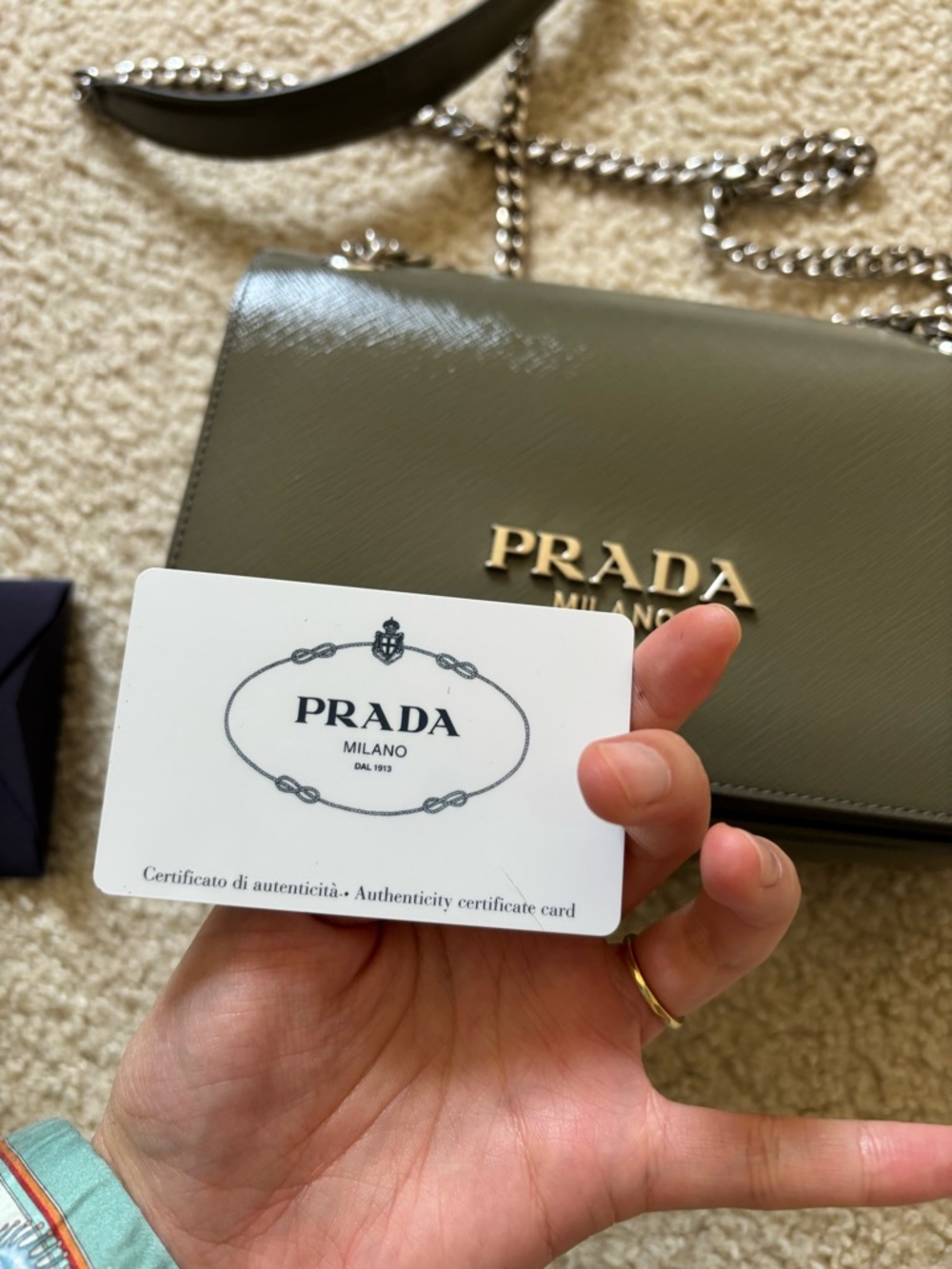 Prada Saffiano Vernice Pattina Leather Shoulder Bag in Marmo - Picture 10 of 10